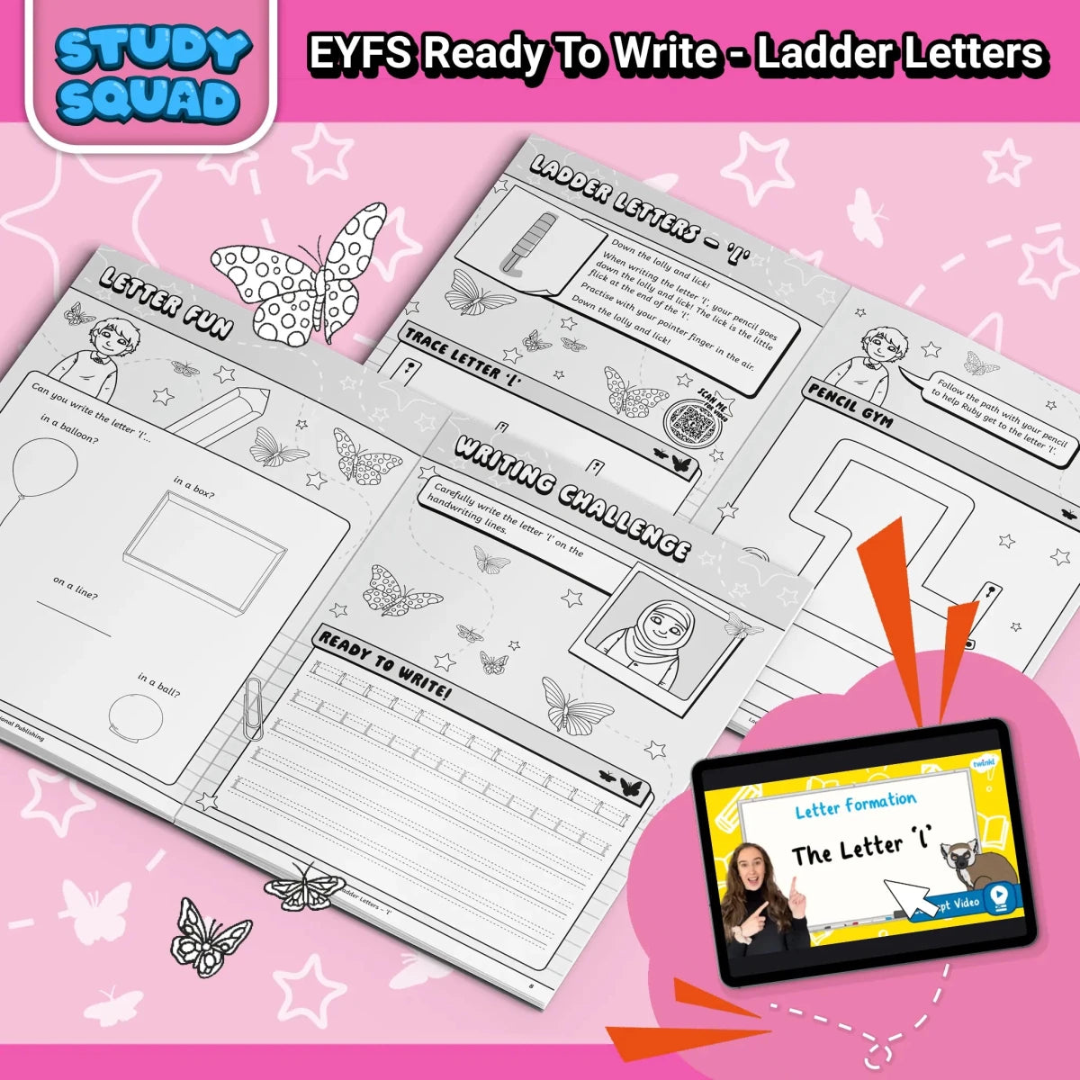 Study Squad - EYFS Ready to Write Activity Book - Ladder Letters - Twinkl Educational Publishing